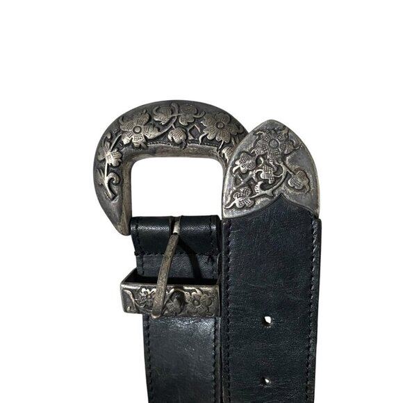 Vintage Express Leather Pewter Buckle Belt in Black - Picture 2 of 4